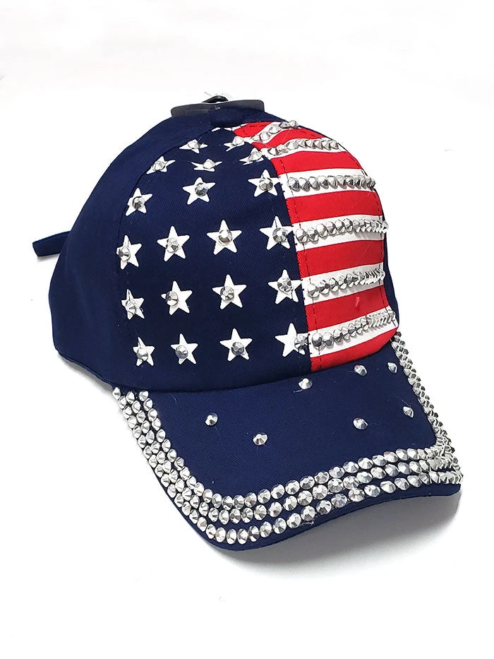 CSi Headwear Fully Blinged Out American Flag Cap Multi-Colored