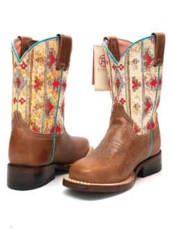 Roper 09-018-7022-8258 Kids Marbled Leather Vamp Square Toe Western Boots Tan