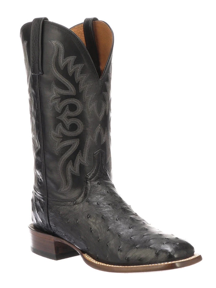 Lucchese CL1023.W8S Mens Western Harmon Full Quill Ostrich Leather Boots Black - Image 2