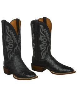 Lucchese CL1023.W8S Mens Western Harmon Full Quill Ostrich Leather Boots Black