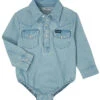 Wrangler PQ1371D Infants Western Long Sleeve Bodysuit Faded Blue