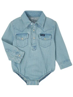 Wrangler PQ1371D Infants Western Long Sleeve Bodysuit Faded Blue