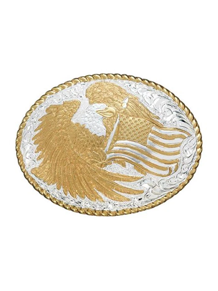 Crumrine C01246 Unisex Oval Rope Edge American Flag Buckle Silver And Gold