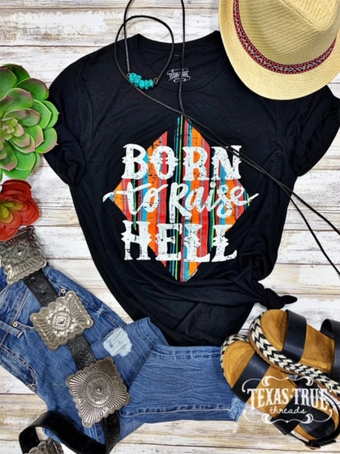 Texas True 3413 Womens Born To Raise Hell Tshirt Black