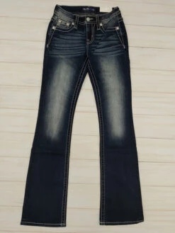 Miss Me M3772B Womens Western Cowgirl Embroidered Mid Rise Bootcut Jeans Blue