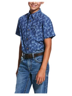 Ariat 10031820 Boys Tavares Print Classic Fit Shirt Fresh Indigo