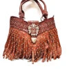Texas Leather 500337 Womens Ostrich Print Rhinestone Studded Handbag Brown