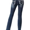 Grace In LA JB-51372 Womens Stitched Embellished Bootcut Jeans Dark Wash
