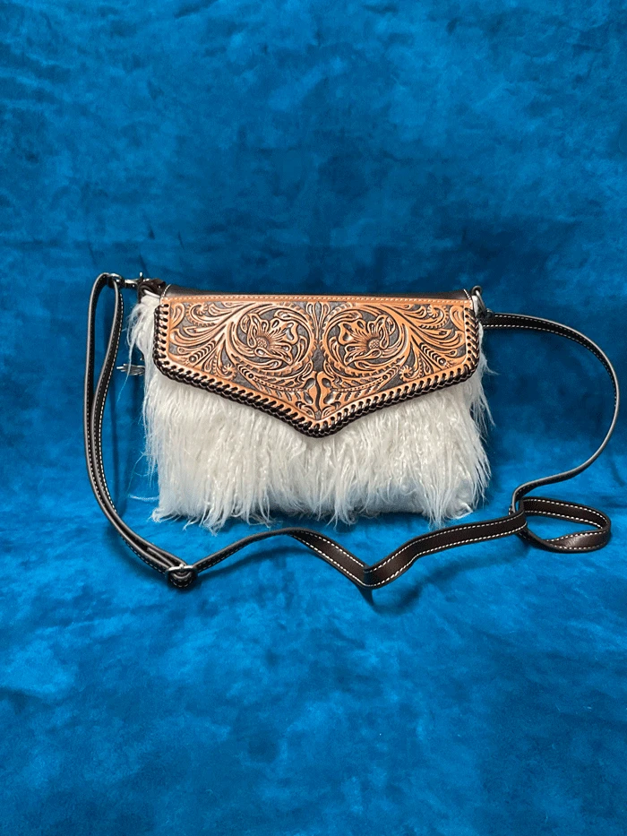Angel Ranch D330001808 Ladies Angora Crossbody Bag Tooled Flap Tan