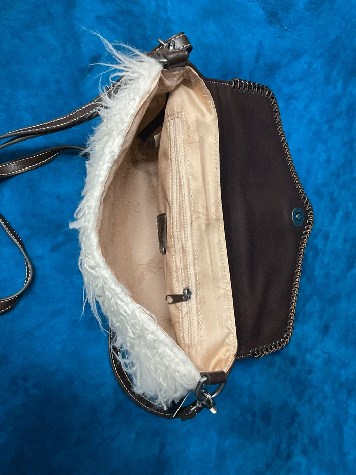 Angel Ranch D330001808 Ladies Angora Crossbody Bag Tooled Flap Tan - Image 3