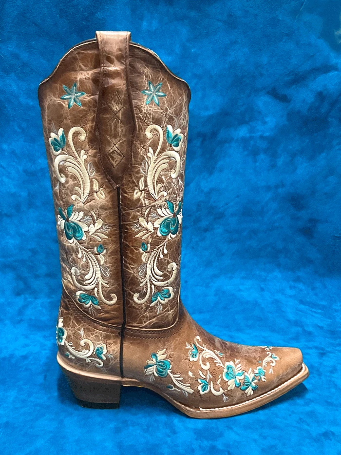 Corral Z5144 Ladies Floral Embroidery Snip Toe Boots Brown - Image 2