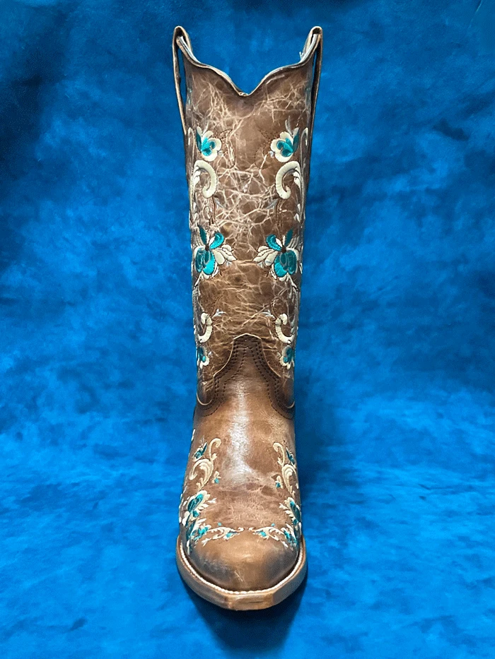 Corral Z5144 Ladies Floral Embroidery Snip Toe Boots Brown - Image 3