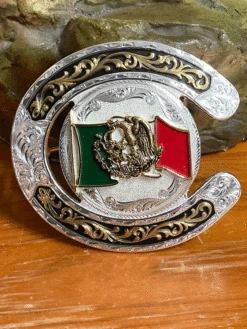 Montana Silversmiths 61375-219 Horseshoe Shape Mexican Flag Buckle