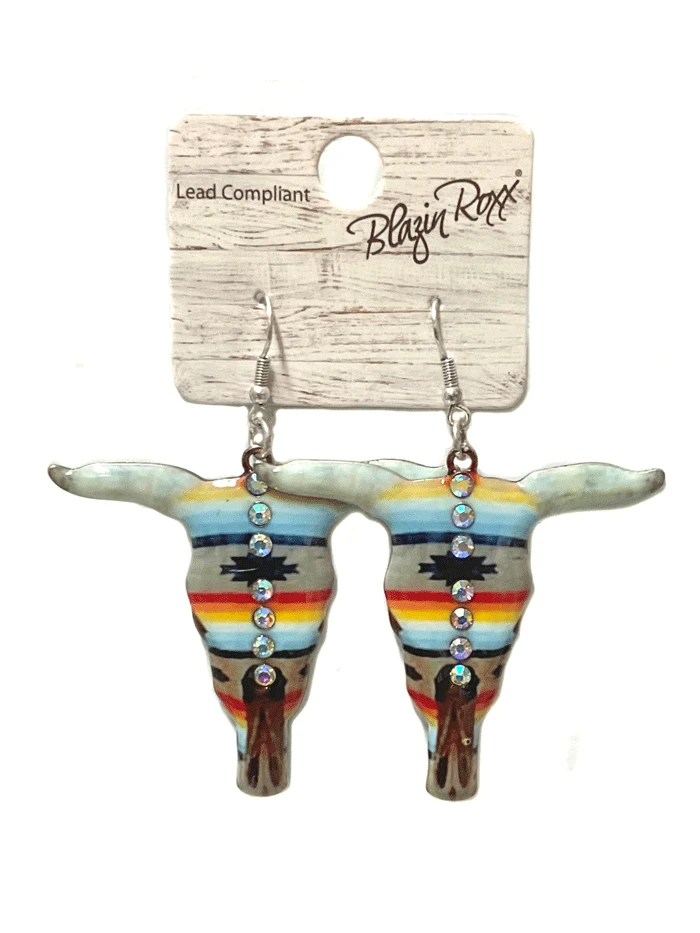 Blazin Roxx 30950 Womens Skull Aztec Design Earrings Multicolor