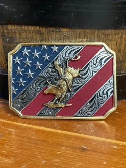 Montana Silversmiths A865 Mens Patriot Bull Rider Attitude Belt Buckle