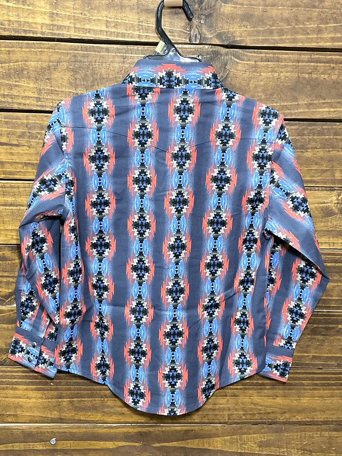 Wrangler 112314896 Kids Long Sleeve Snap Shirt Aztec Print Blue - Image 2