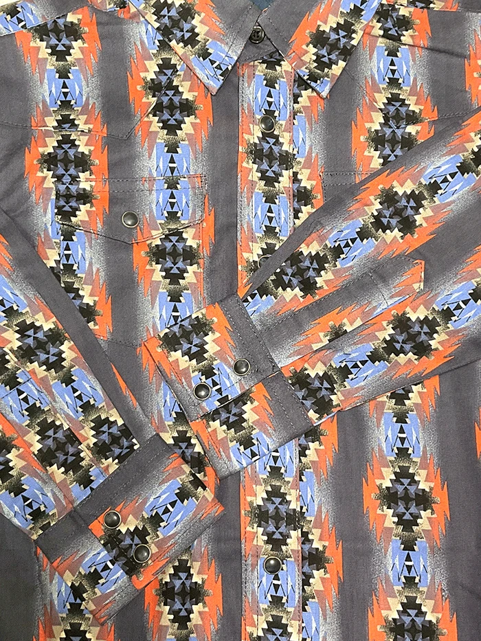 Wrangler 112314896 Kids Long Sleeve Snap Shirt Aztec Print Blue - Image 3