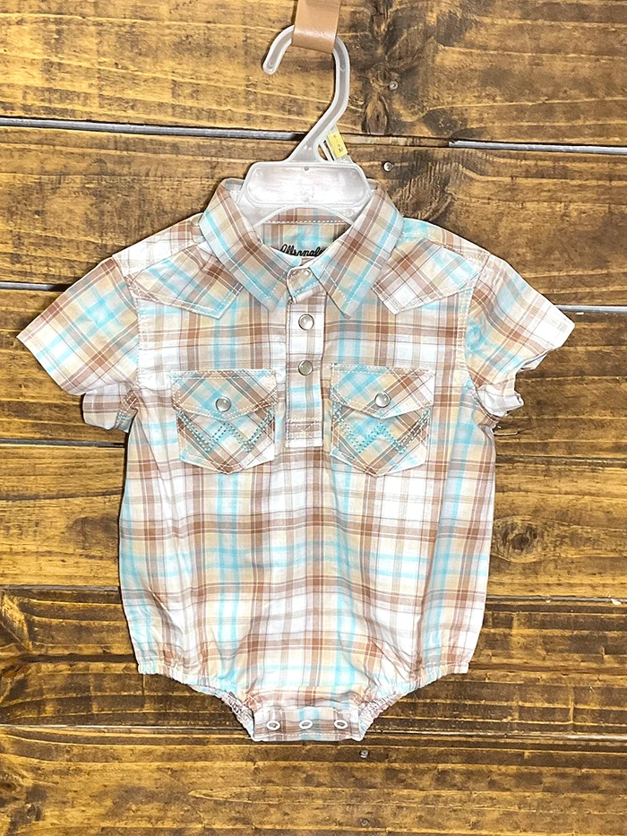 Wrangler 112315099 Infants Short Sleeve Plaid Bodysuit Beige