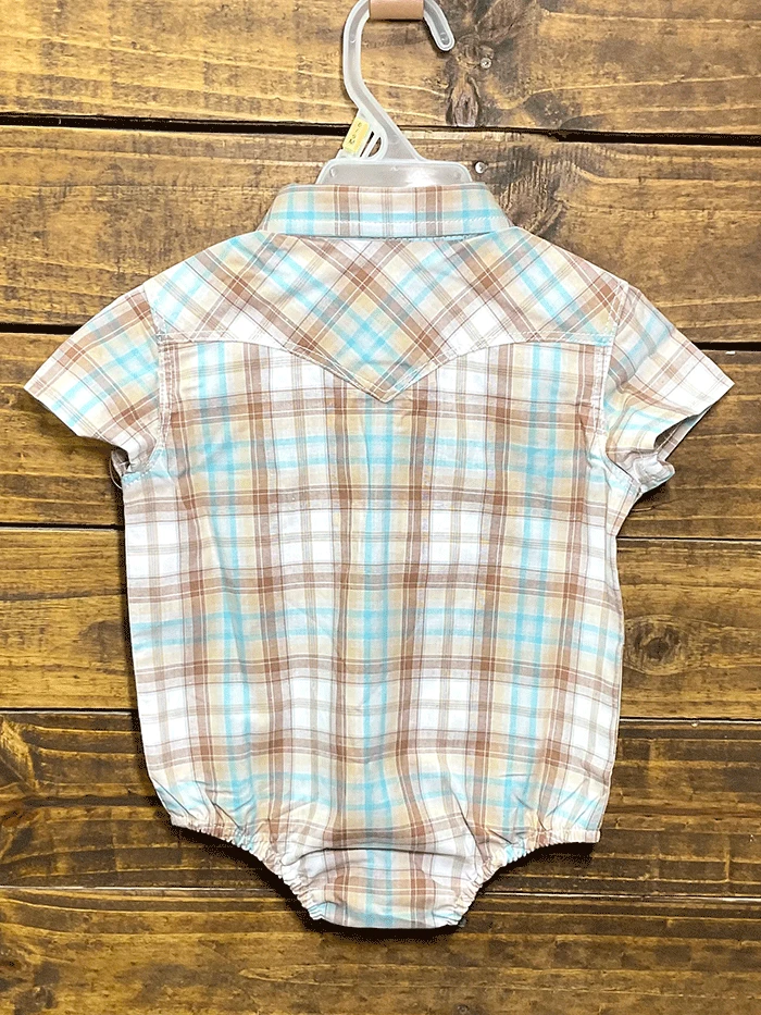Wrangler 112315099 Infants Short Sleeve Plaid Bodysuit Beige - Image 2