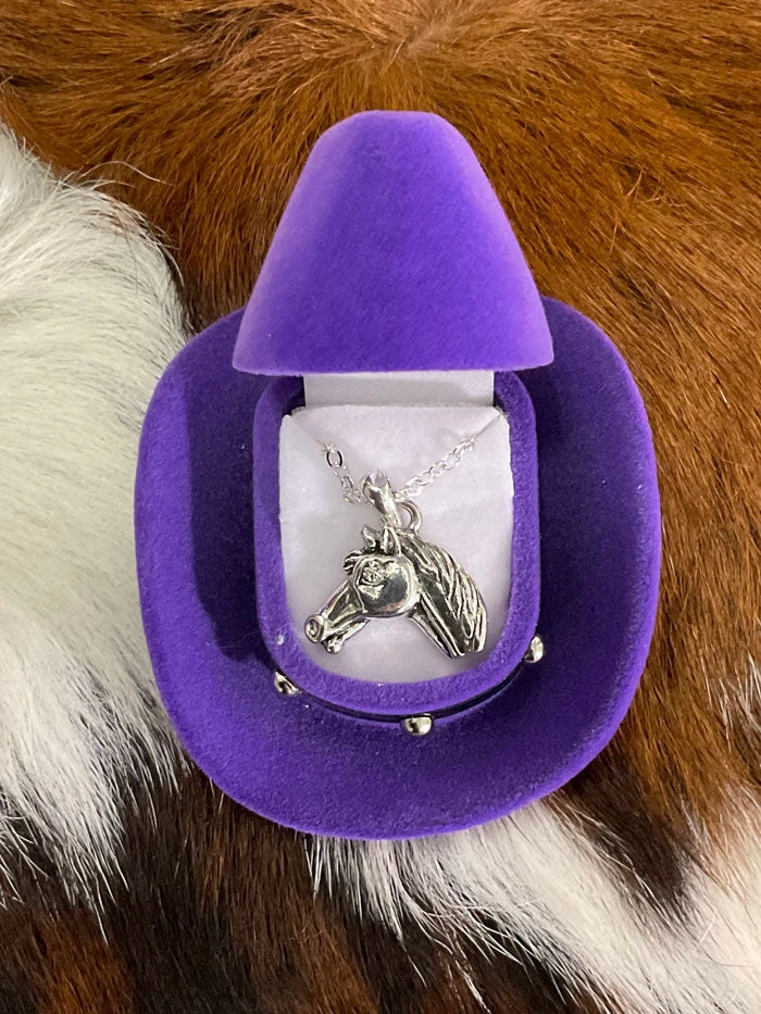 Western Express JN103 Horse Head Necklace In Cowboy Hat Gift Box - D