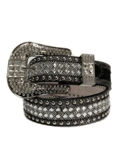 Nocona N320004036 Womens Studded Bling Leather Belt Silver