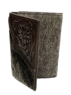 Nocona N500034002 Mens Calf Hair Tooled Edge Trifold Wallet Brown