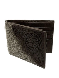 Nocona N500033002 Mens Calf Hair Tooled Edge Bifold Wallet Brown