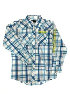 Wrangler 112324694 Boys Logo Long Sleeve Western Shirt Blue