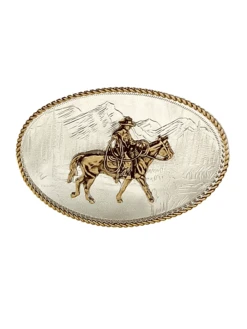 Montana Silversmiths 6250-931L Etched Mountains Ridin' For The Brand Cowboy Buckle Silver