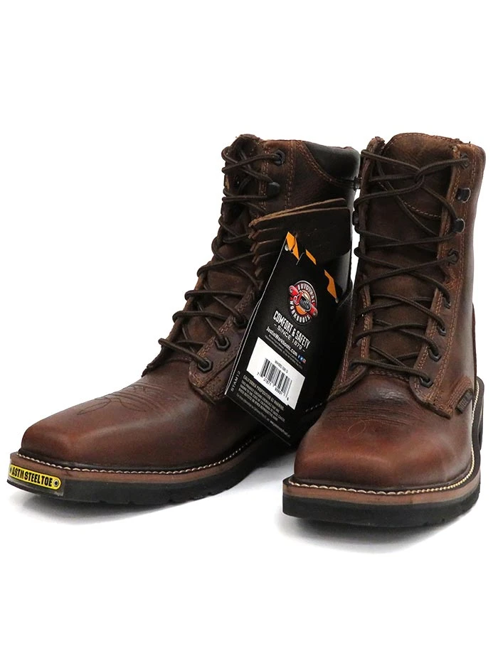Justin WK682 SE682 Mens Stampede Steel Toe Laced Up Work Boots Rugged Tan - D - - Image 6