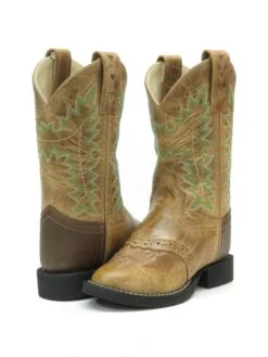 Old West CW2513 Kids Fancy Stitched Round Toe Western Boots Tan