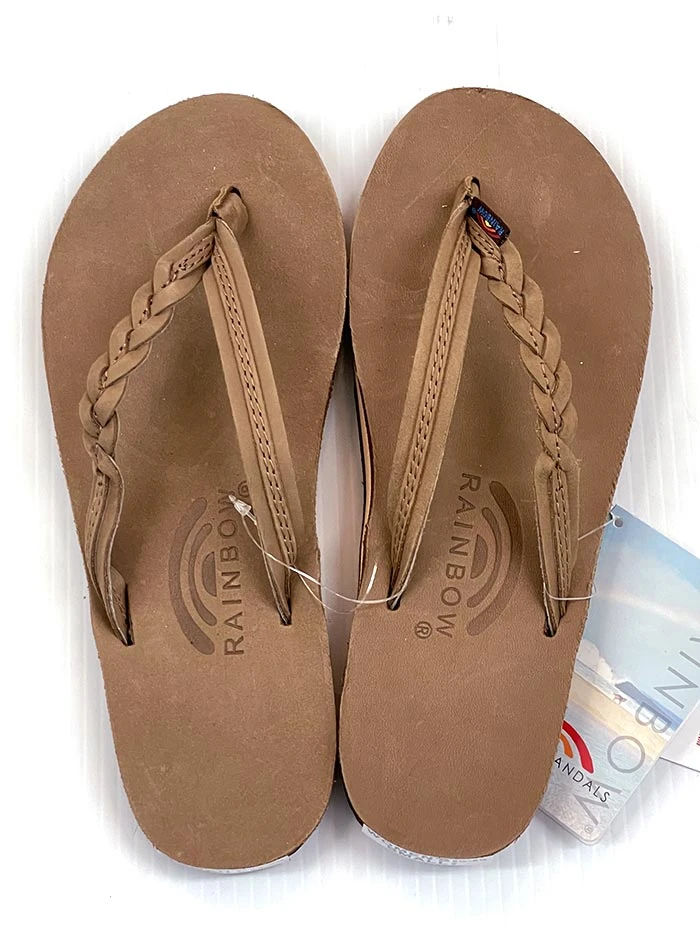 Rainbow 301ALTSB-DKBR Womens Flirty Braidy Single Layer Premier Leather Sandals Dark Brown