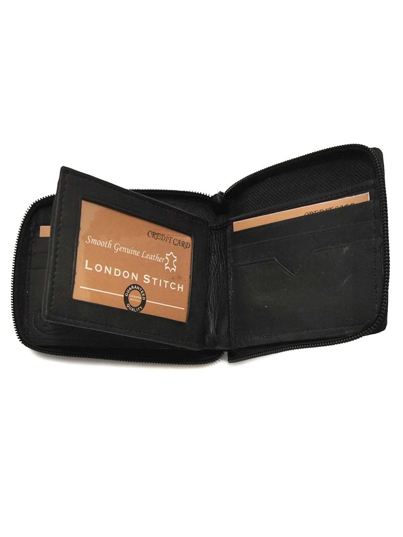 London Stitch Mens Black Leather Zip Around Wallet LS392 - Image 3