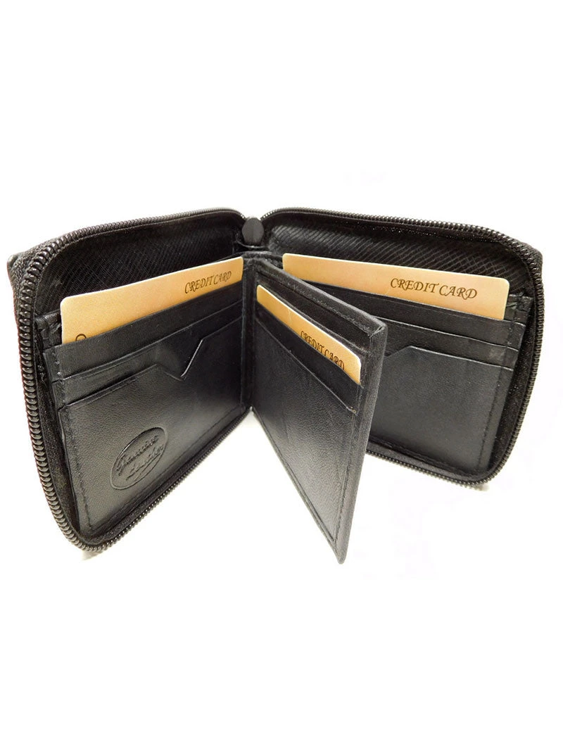 London Stitch Mens Black Leather Zip Around Wallet LS392 - Image 2