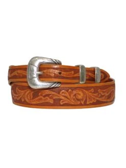 Lucchese W5672 Classics USA Made Floral Tooled Western Belts Tan