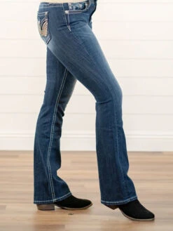 Miss Me M3080B26 Women's Angel Wings Chloe Mid Rise Boot Cut Dark Blue