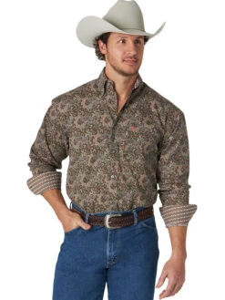 Wrangler MGSE836 George Strait LS Button Up Western Shirt Brown