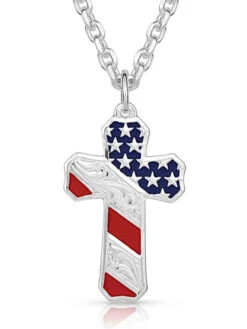 Montana Silversmiths NC3771 Born In The USA Patriotic Cross Necklace