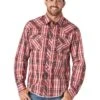 Wrangler MVG302R Mens Fashion Long Sleeve Snap Shirt Pompeian Red