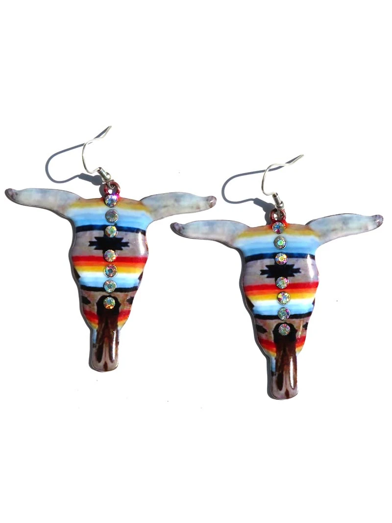 Blazin Roxx 30950 Womens Skull Aztec Design Earrings Multicolor - Image 3