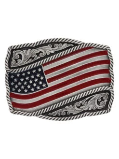 Montana Silversmiths A590P Classic Painted Waving American Flag Attitude Buckle Silver
