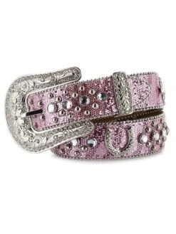 Nocona N4411030 Kids Glitter Horseshoe Concho & Rhinestones Belt Pink