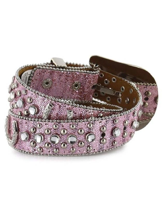 Nocona N4411030 Kids Glitter Horseshoe Concho & Rhinestones Belt Pink - Image 4