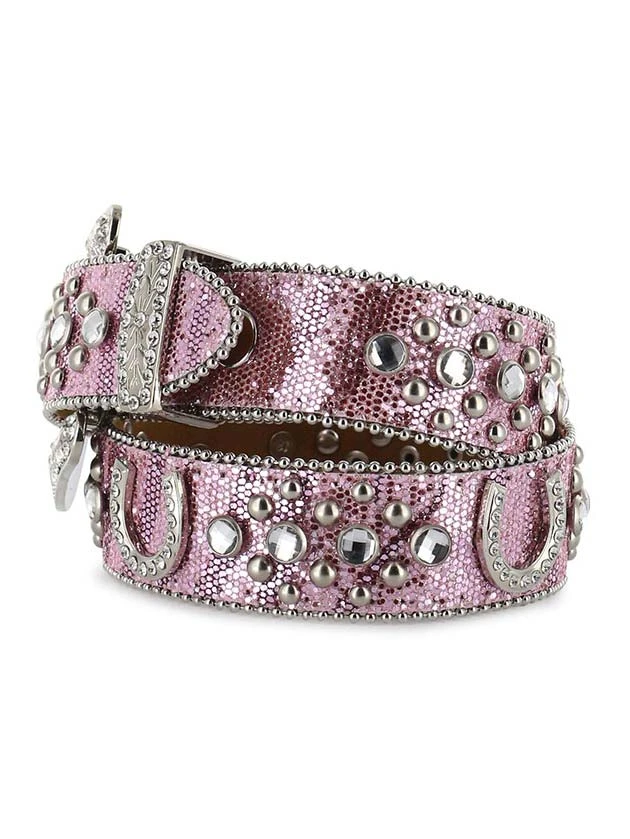 Nocona N4411030 Kids Glitter Horseshoe Concho & Rhinestones Belt Pink - Image 2