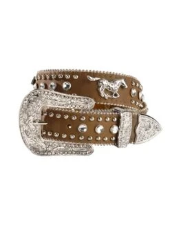 Nocona N4427644 Kids Crystal Horse Leather Belt Brown