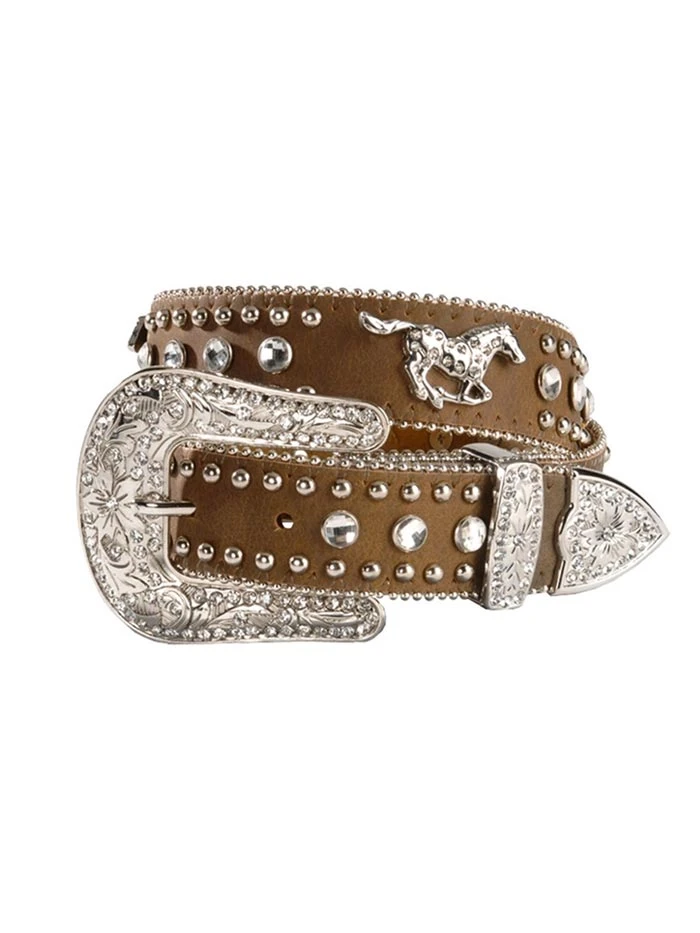 Nocona N4427644 Kids Crystal Horse Leather Belt Brown