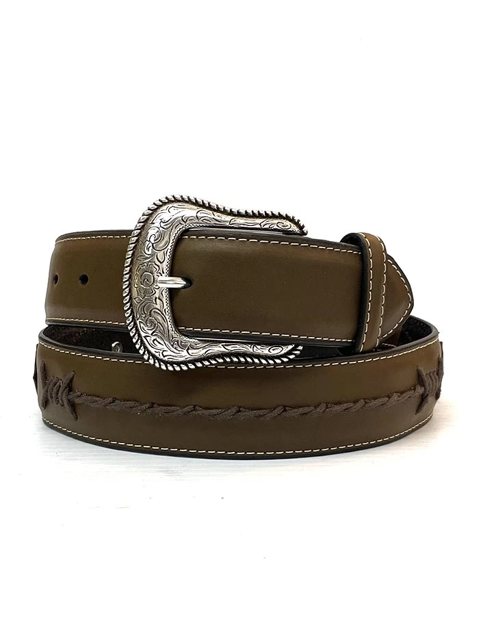 Nocona N2474644 Mens Barbed Wire Concho Western Leather Belt Brown - Image 2
