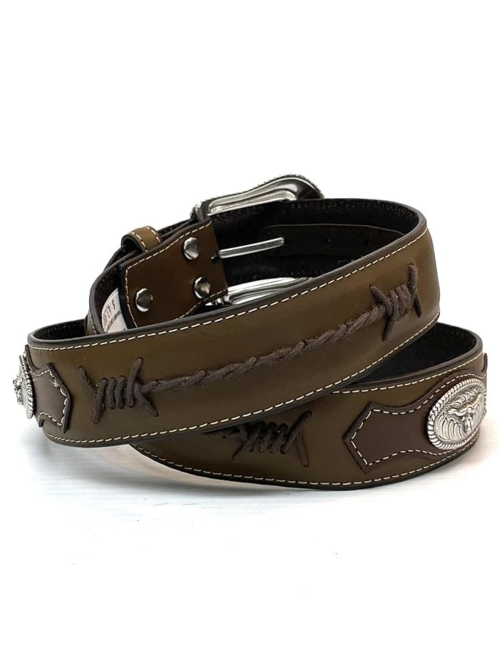 Nocona N2474644 Mens Barbed Wire Concho Western Leather Belt Brown - Image 3