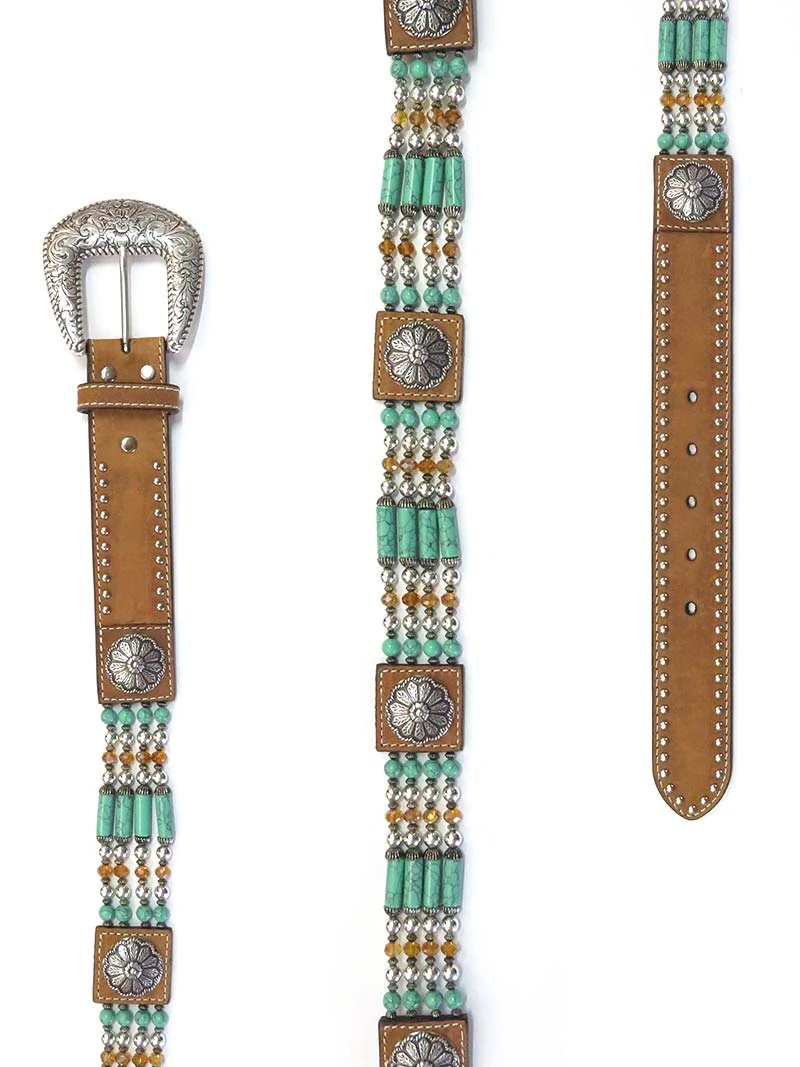 Nocona N3412744 Womens Beads & Floral Concho Western Belt Brown - Image 2