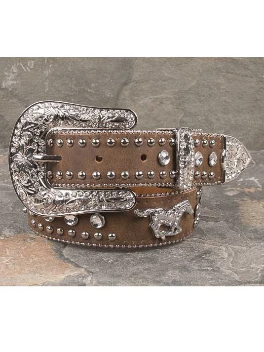 Nocona N4427644 Kids Crystal Horse Leather Belt Brown - Image 2